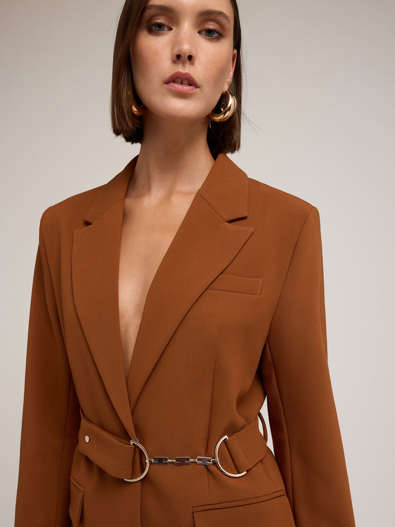 Polyester-viscose blazer with belt image number 3