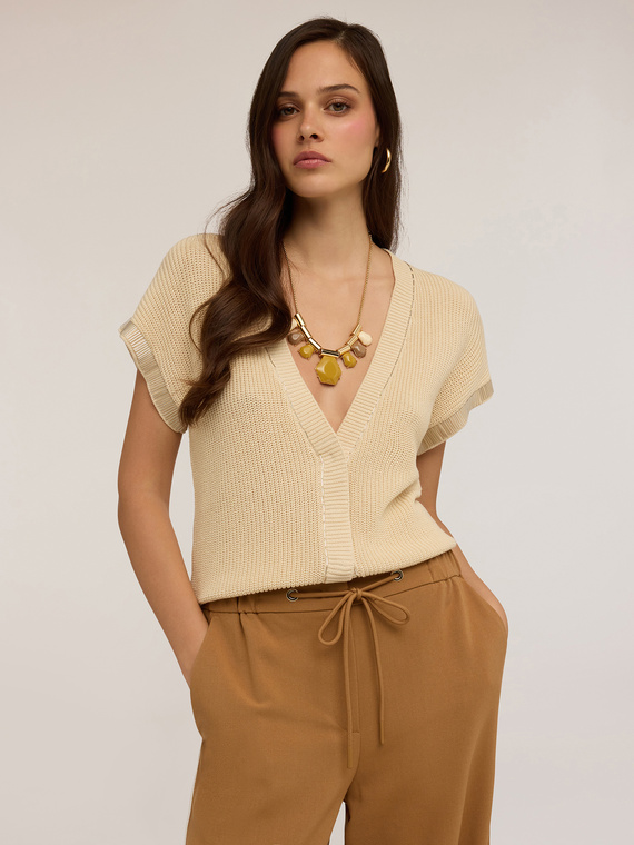 Cardigan in cotone con canottiglie ricamate
