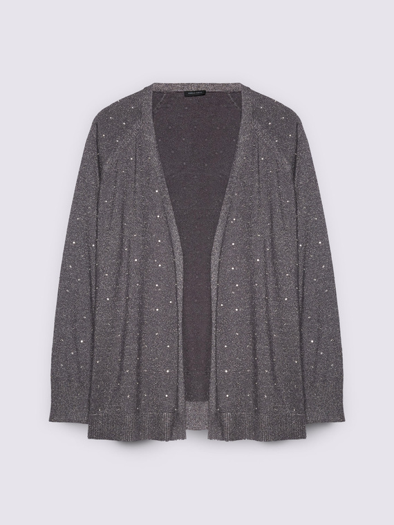 Fine knit cardigan with glittery appliqués