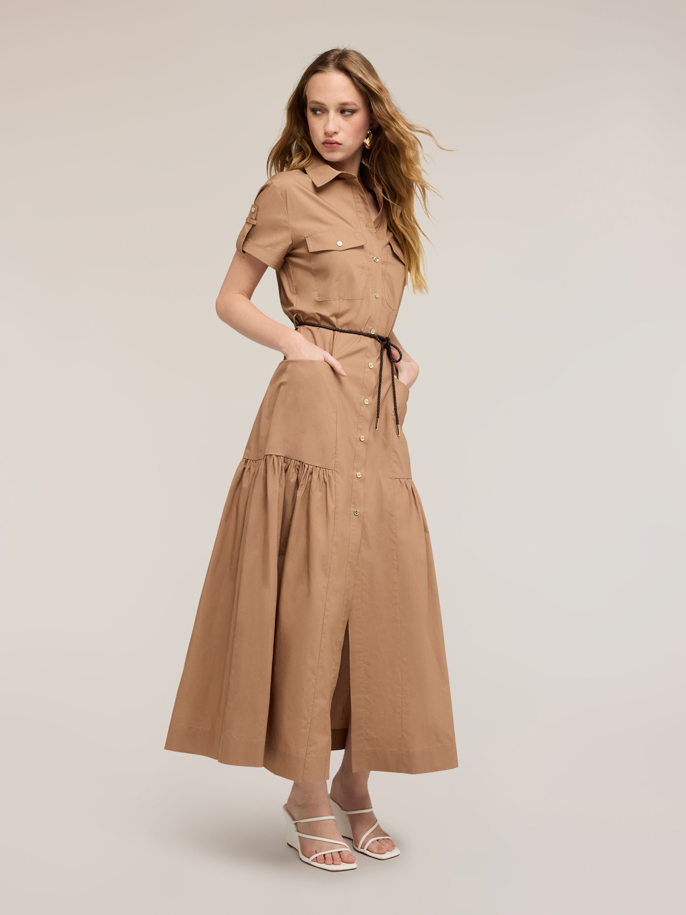 Long shirt dress in cotton blend image number 2