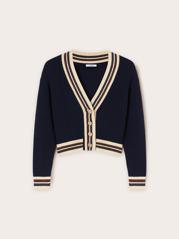 Cardigan corto in maglia con bordi a righe