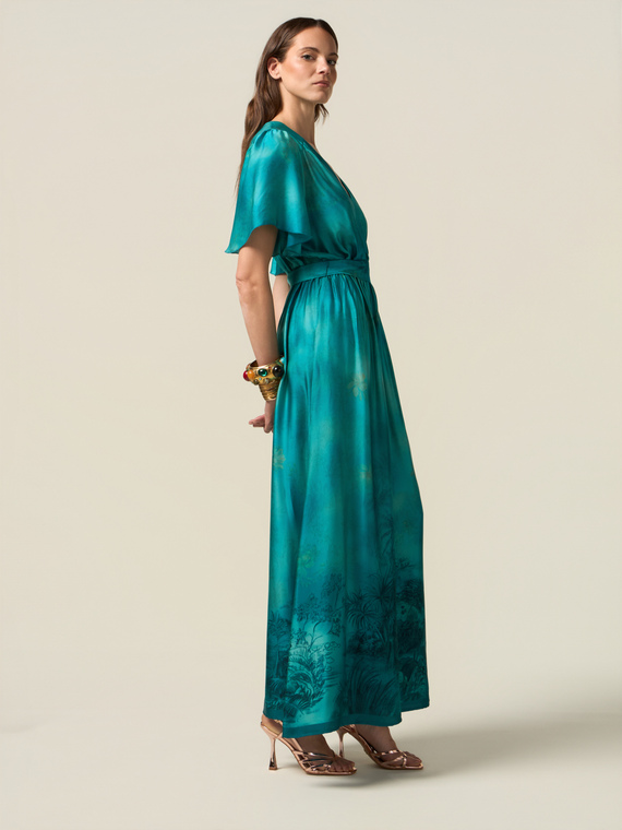 Long dress in patterned satin