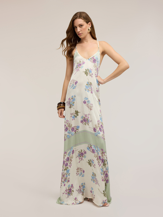 Long satin dress with print