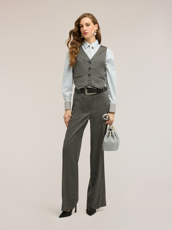 Pinstripe palazzo pants with micro sequins