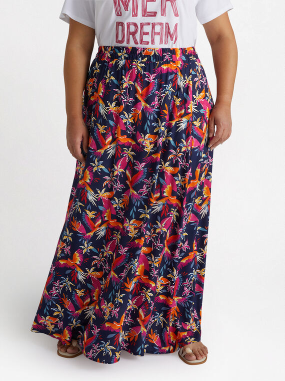 Parrot and Palm print long skirt