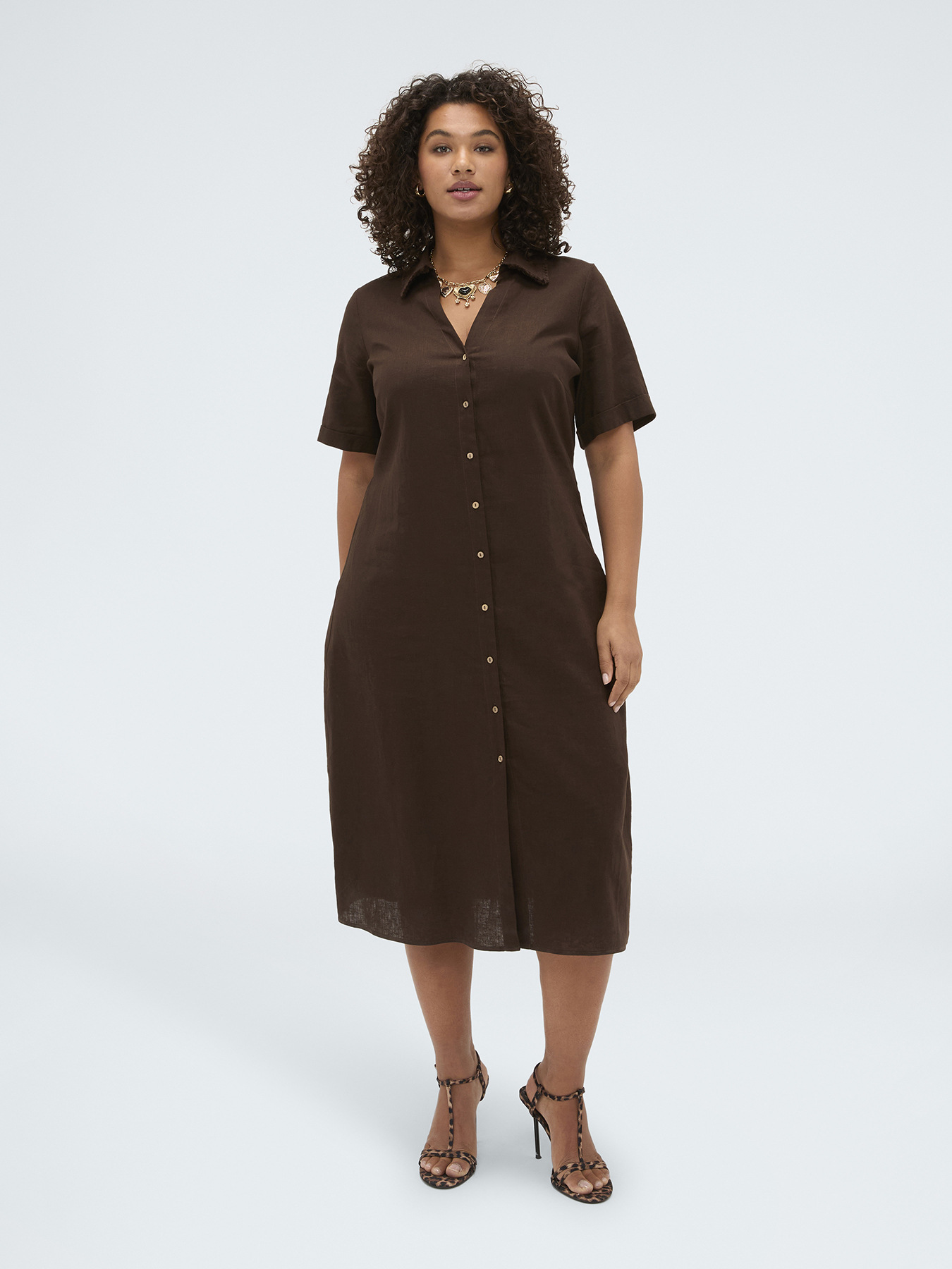 Linen and viscose blend shirtdress image number 0