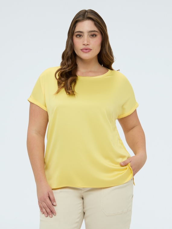 Camiseta bimaterial con cuello redondo