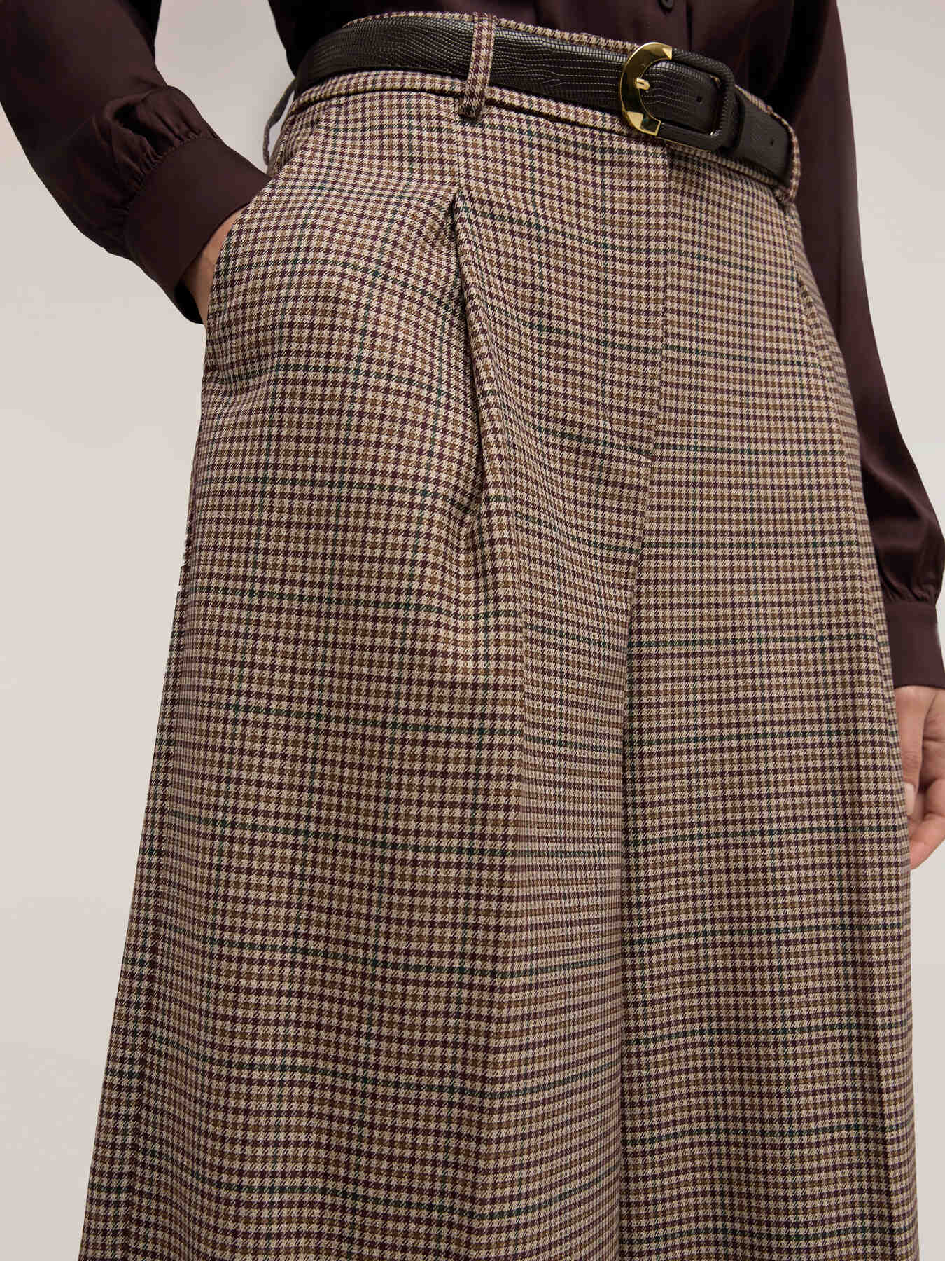 Pantaloni cropped in tinto filo fantasia check image number 3