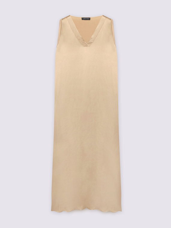 Langes Kleid aus Stretchsatin mit V-Ausschnitt