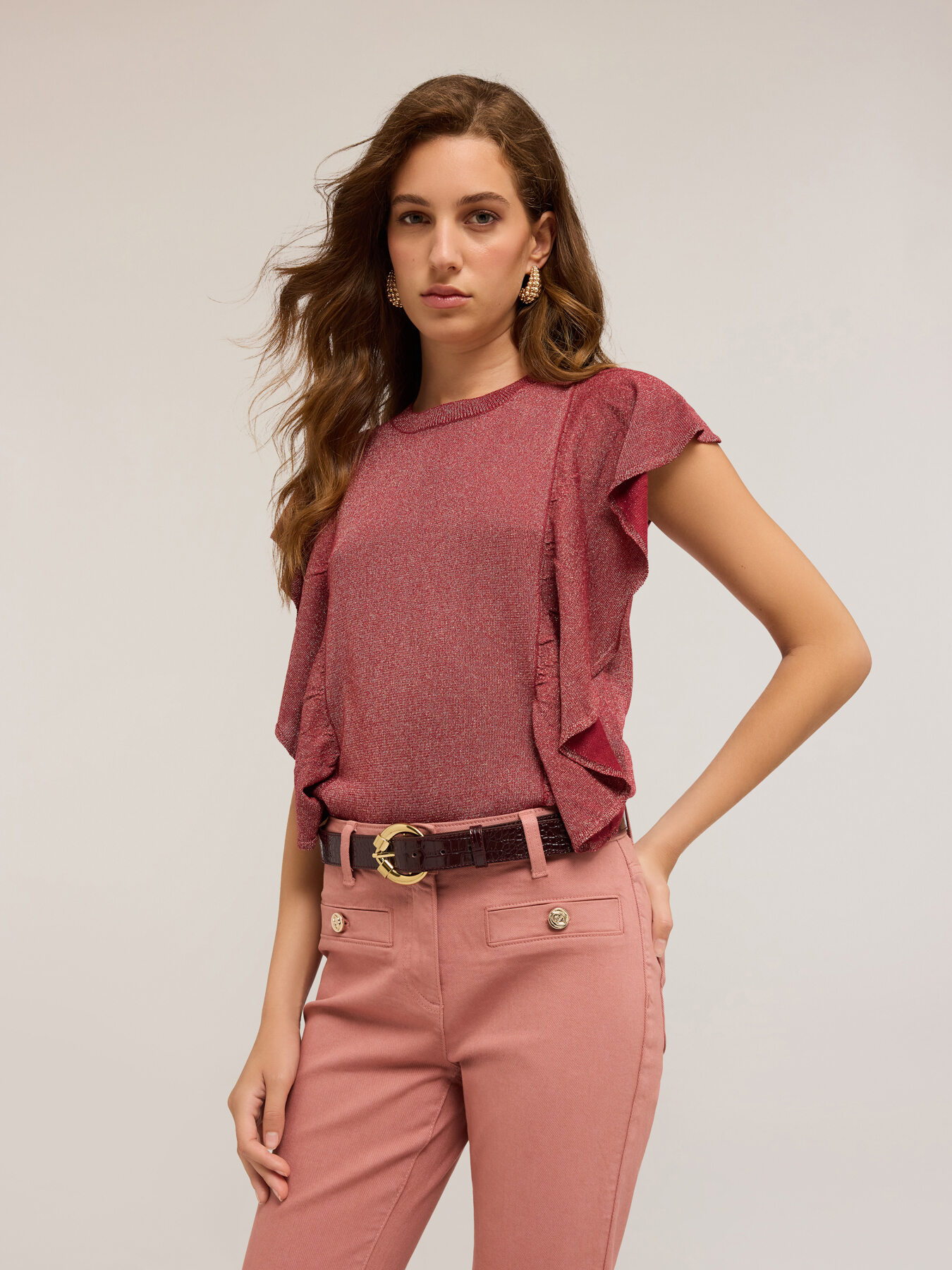 Maglia lurex con volants laterali image number 0