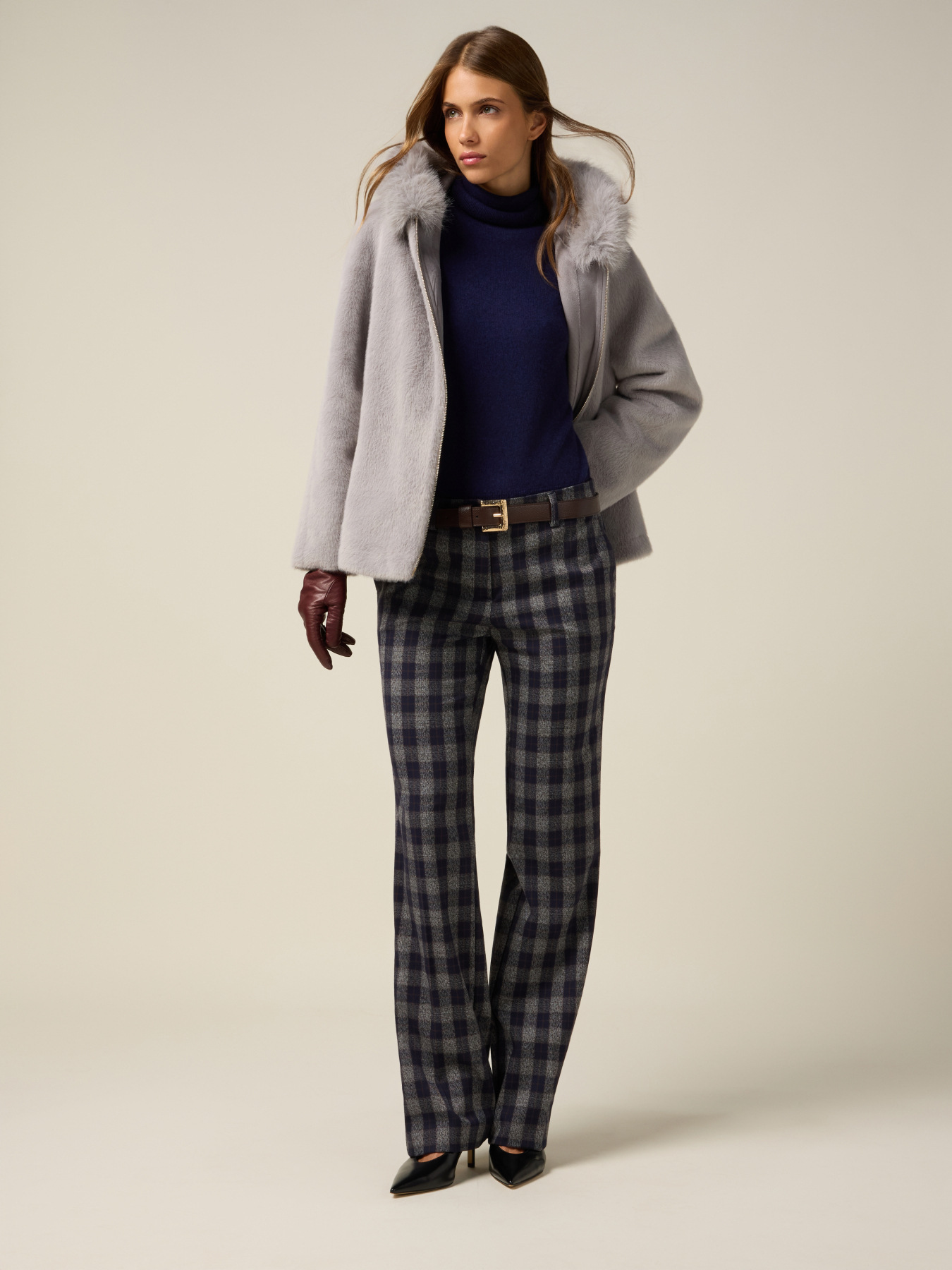 Pantaloni gamba dritta in flanella check image number 0