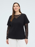 T-shirt with lace sleeves and neckline image number 2