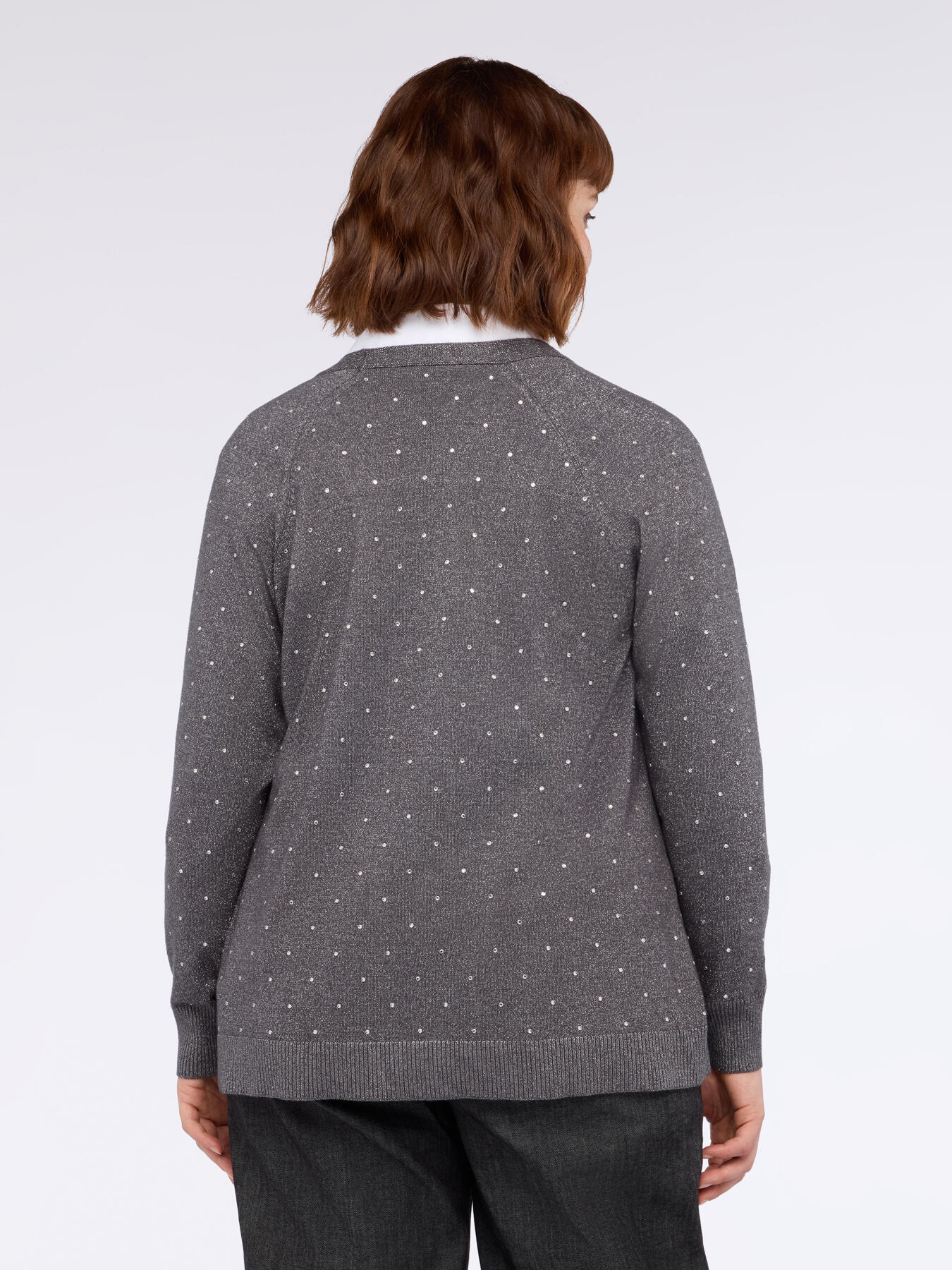 Fine knit cardigan with glittery appliqués image number 1