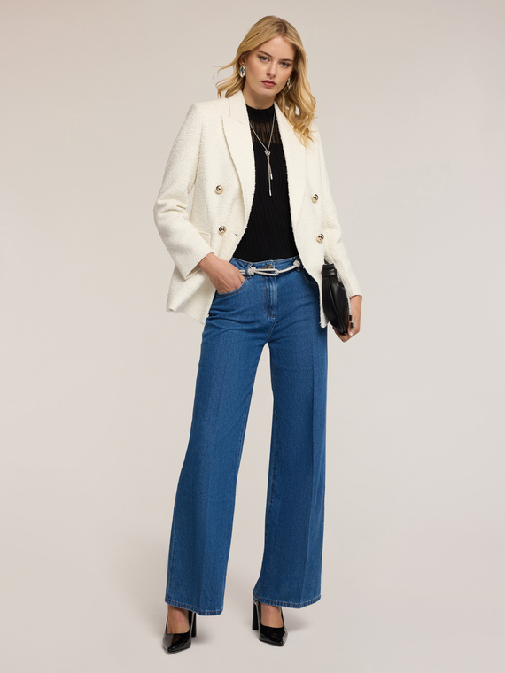 High-waisted palazzo jeans with pressed crease