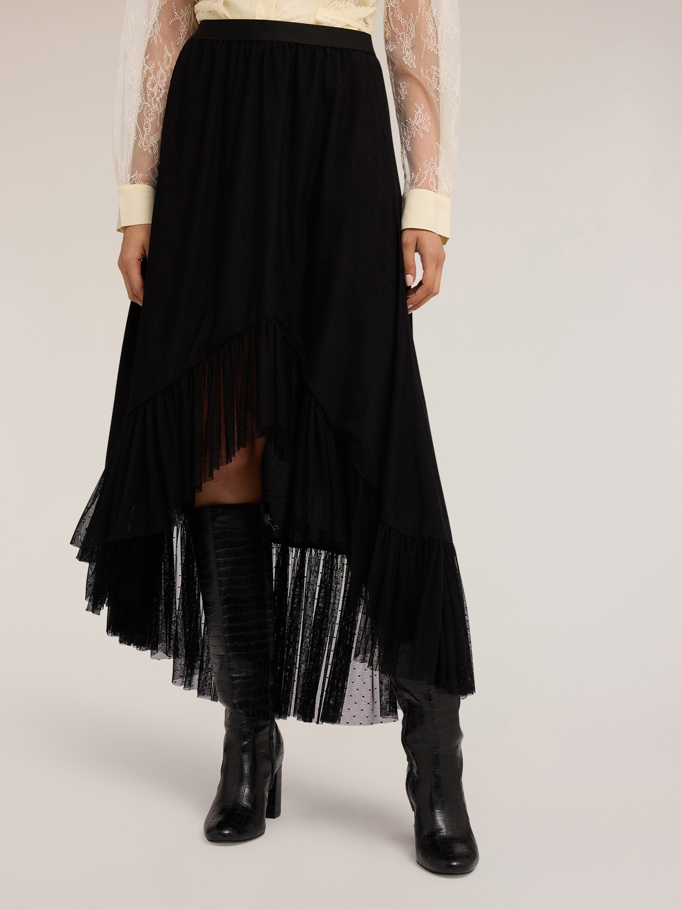 Asymmetrical flared skirt in plumetis image number 0