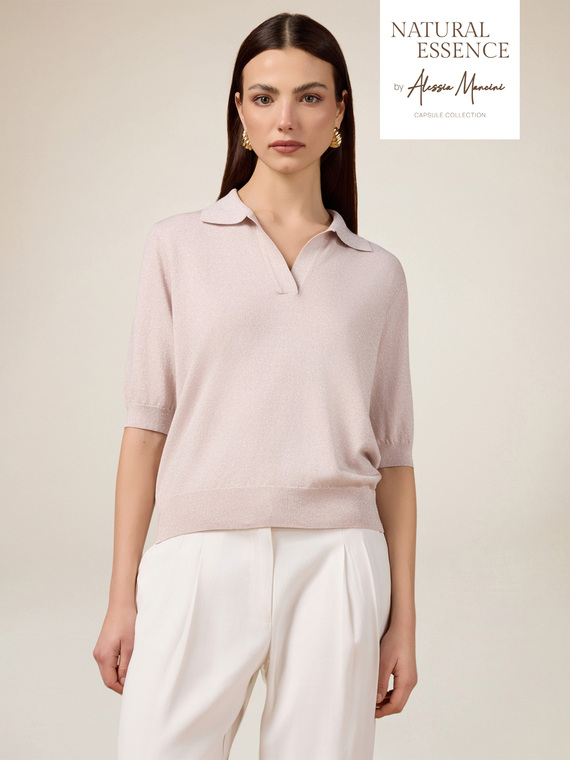 Tricou polo din tricot lurex