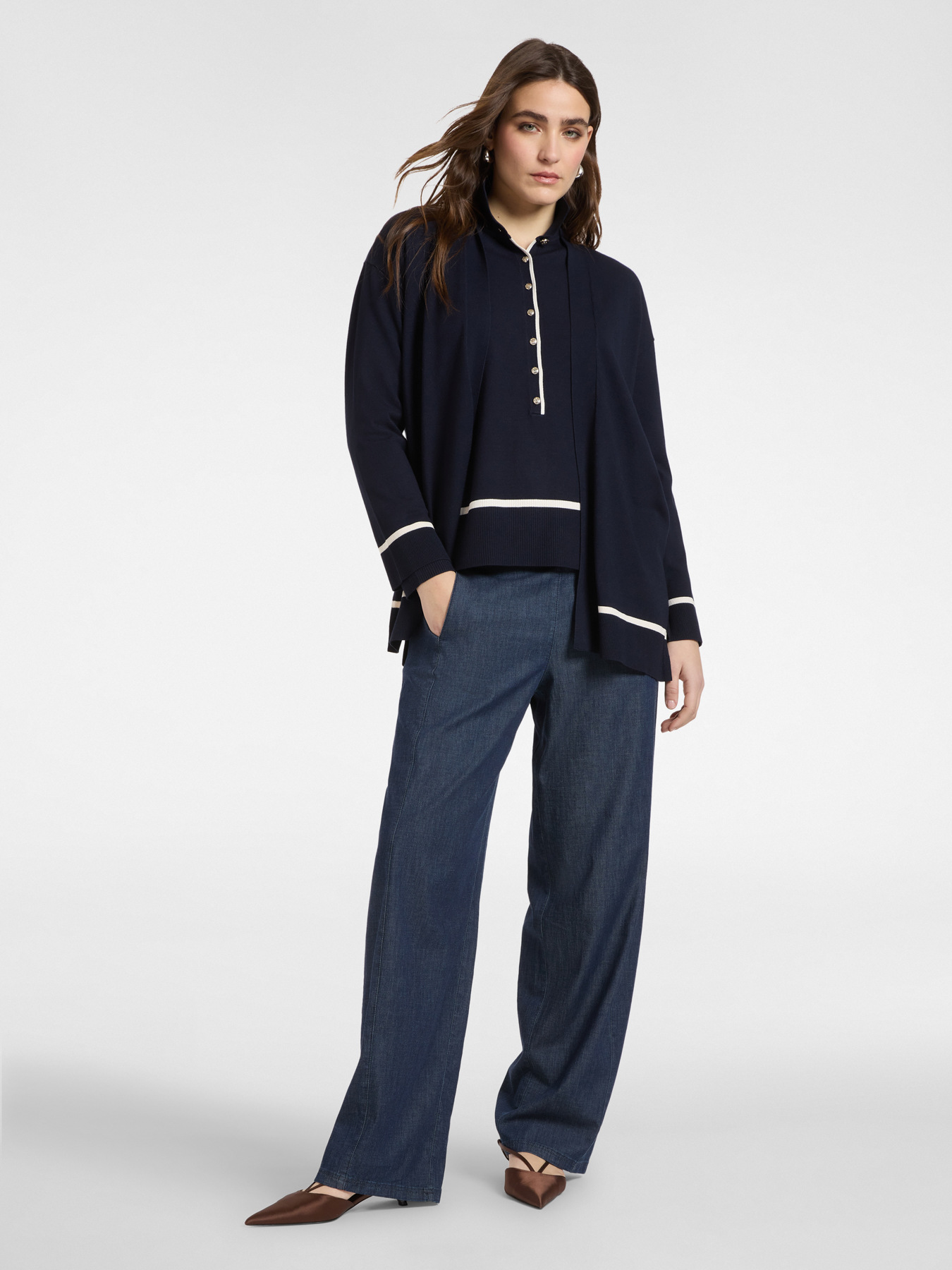Cardigan en viscose m&eacute;lang&eacute;e avec d&eacute;tails ray&eacute;s image number 2