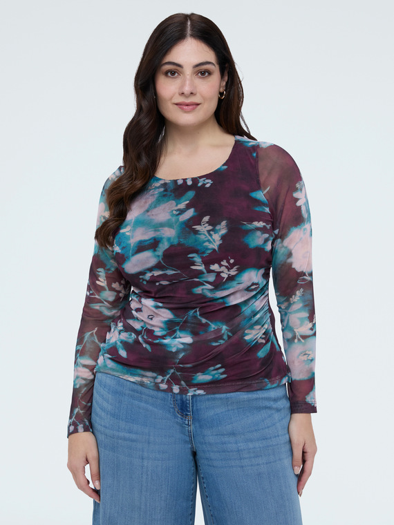 T-shirt en tulle avec imprim&eacute; floral