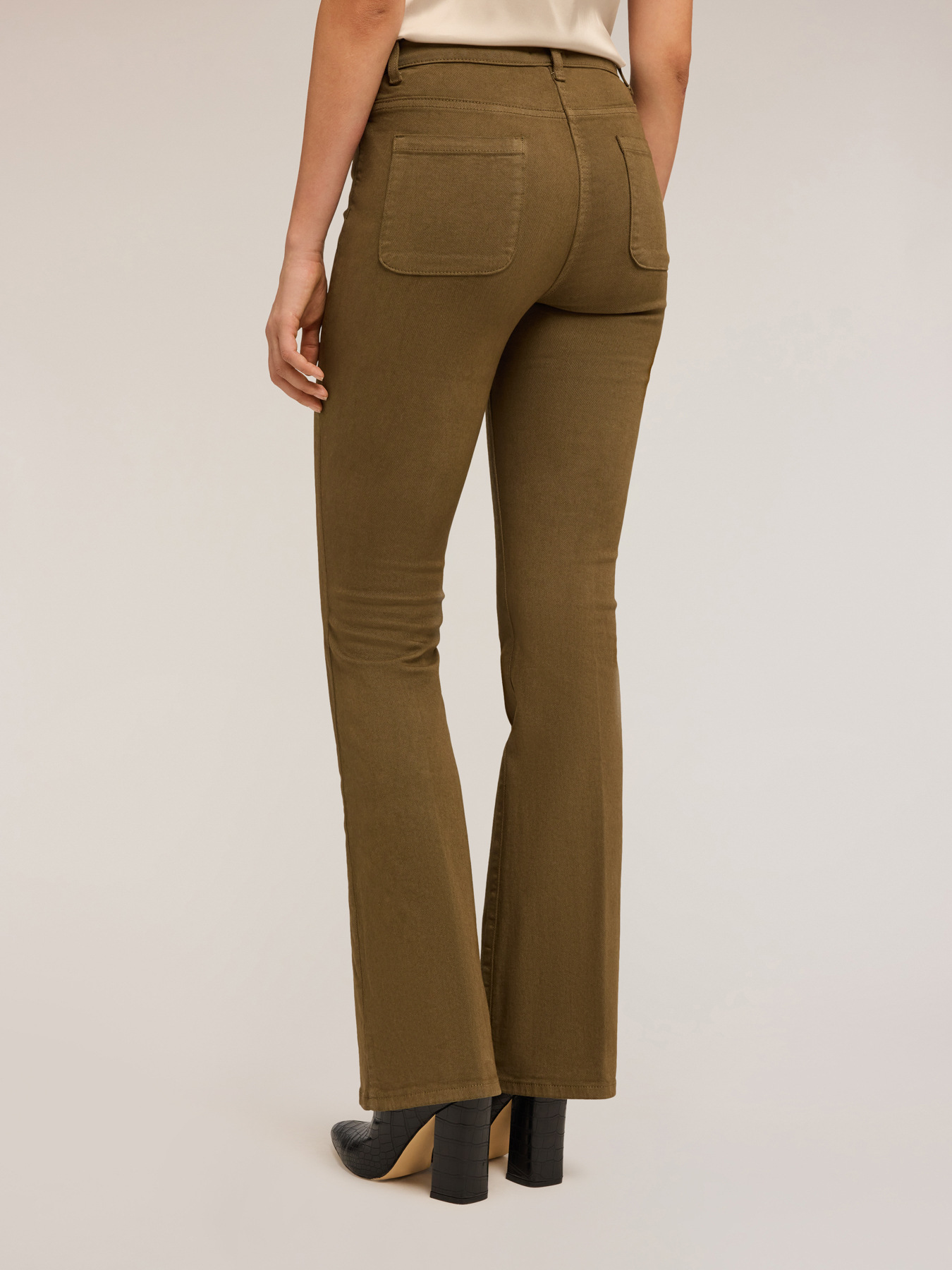 Cotton drill flare pants image number 1