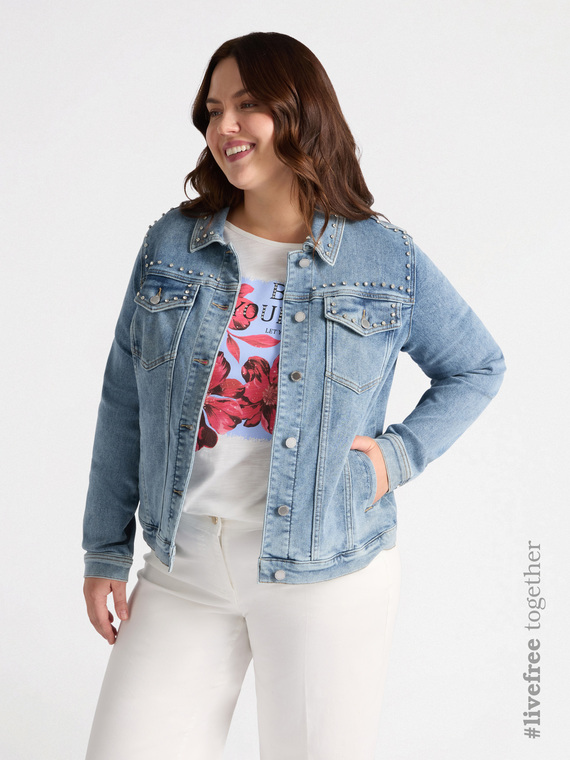 Denim-Blousonjacke mit Glanzpunkten