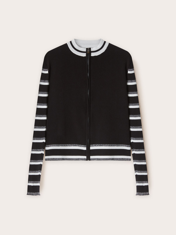 Striped knitted cardigan with zip
