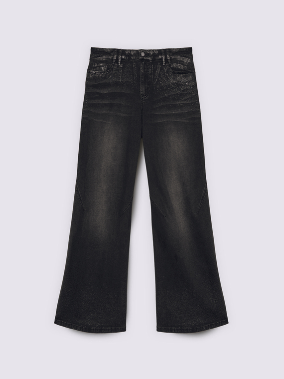 Palazzo-Jeans mit Metallic-Effekt
