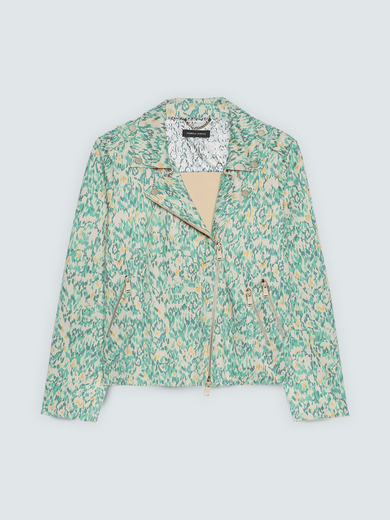 Giacca biker in tessuto soft touch stampato image number 4