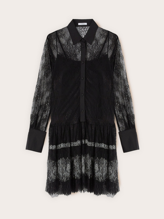 Lace shirtdress with ruffles