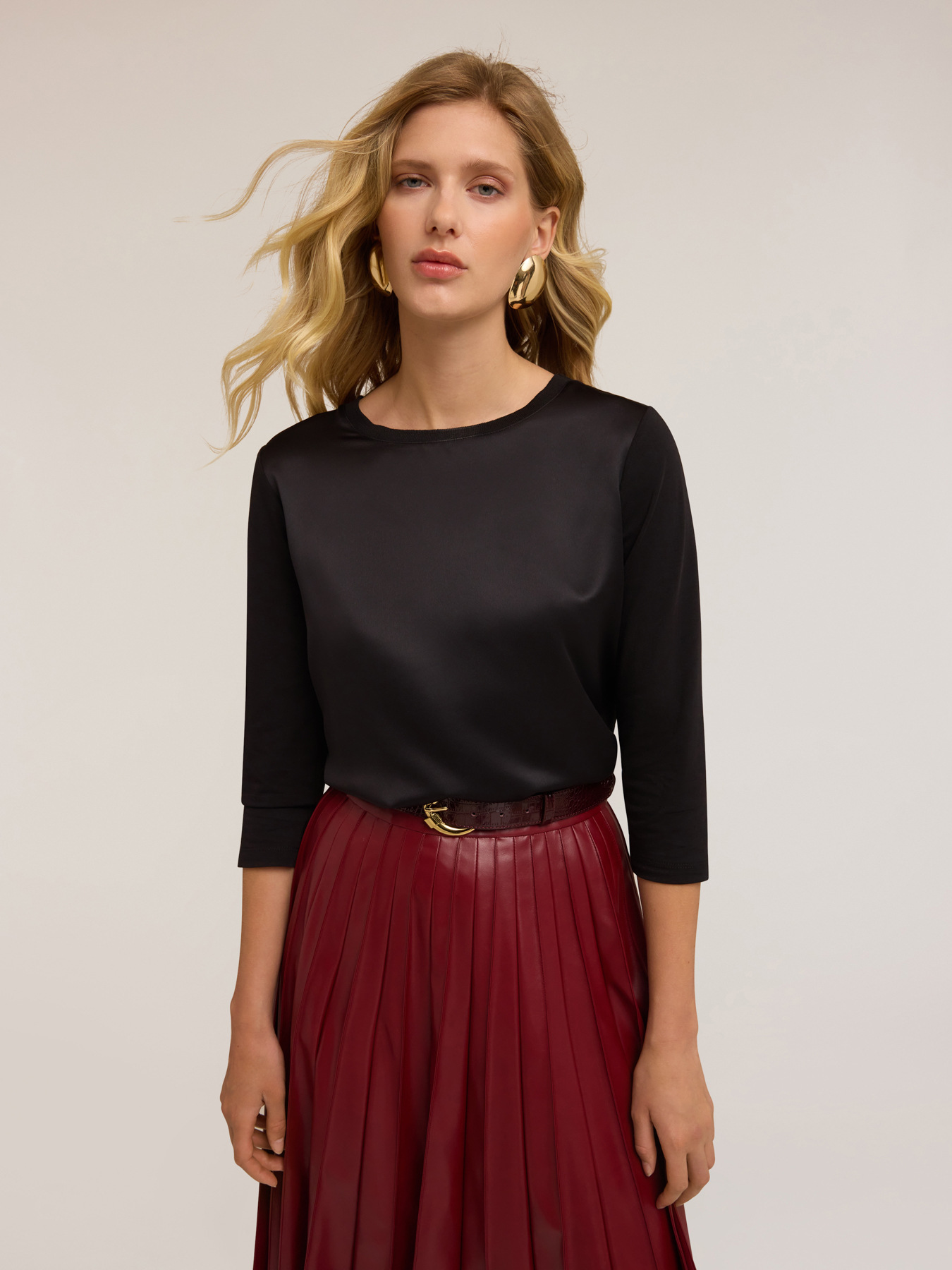 Basic two-material T-shirt image number 2