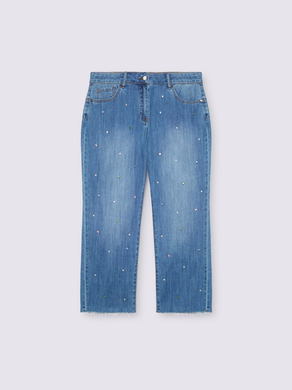 Jeans cropped con applicazioni di strass