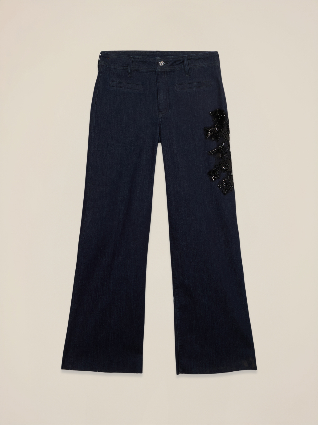 Jeans flare blu rinse con patch decorativo image number 4