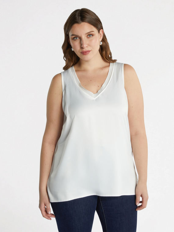 Top in due tessuti con scollo a V