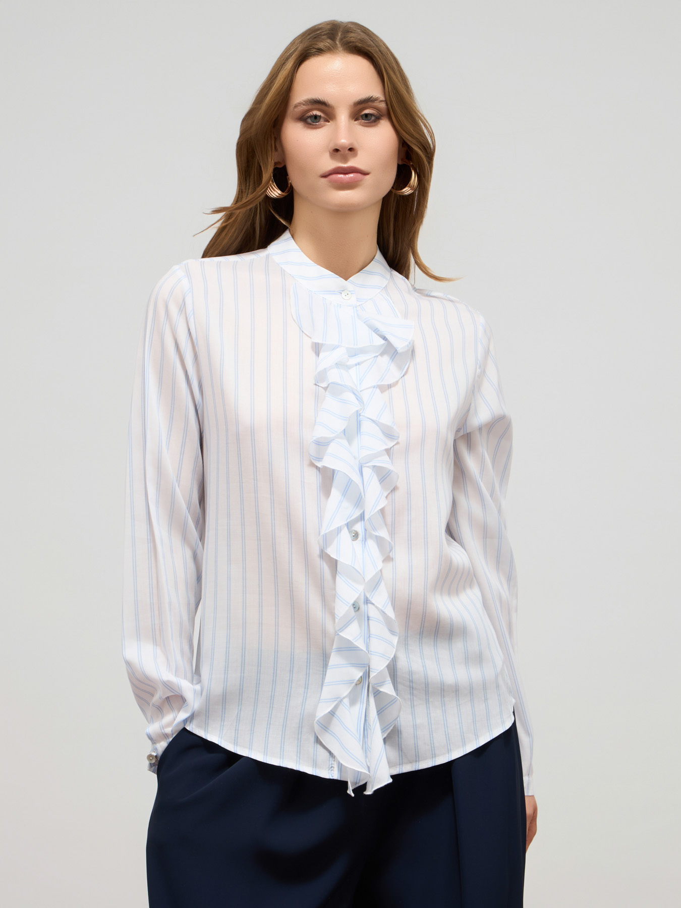 Striped shirt with ruffle image number 0
