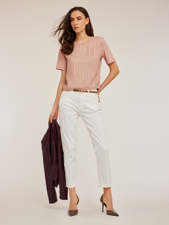 T-shirt with sequins in coated fabric