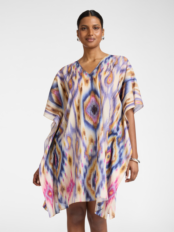 Poncho em musseline de algod&atilde;o estampada