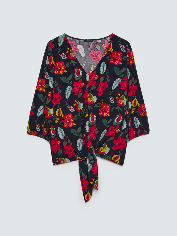 Bluse mit Blumendruck aus Viskose mit Knotendetail