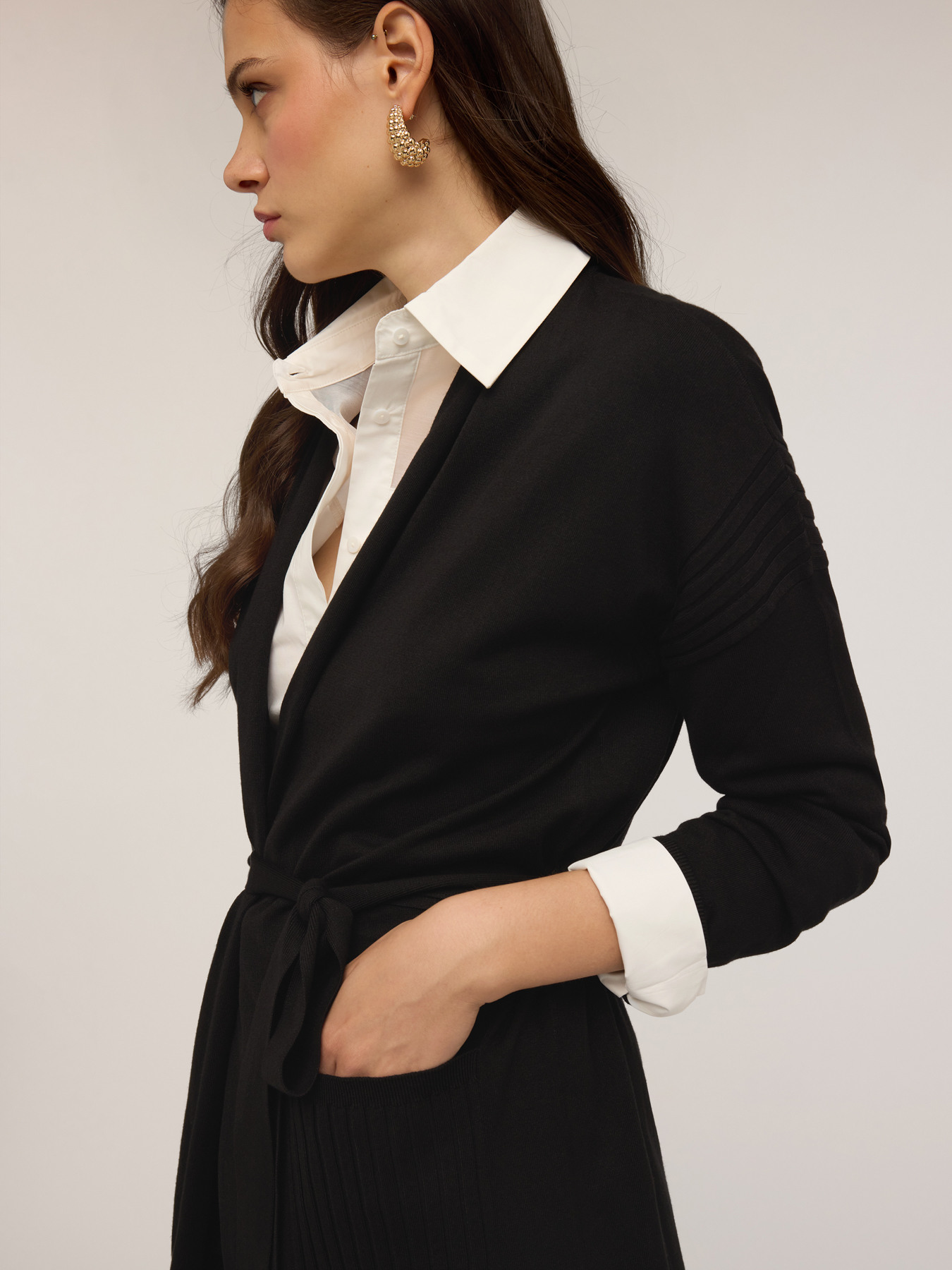 Cardigan lungo con cintura image number 3