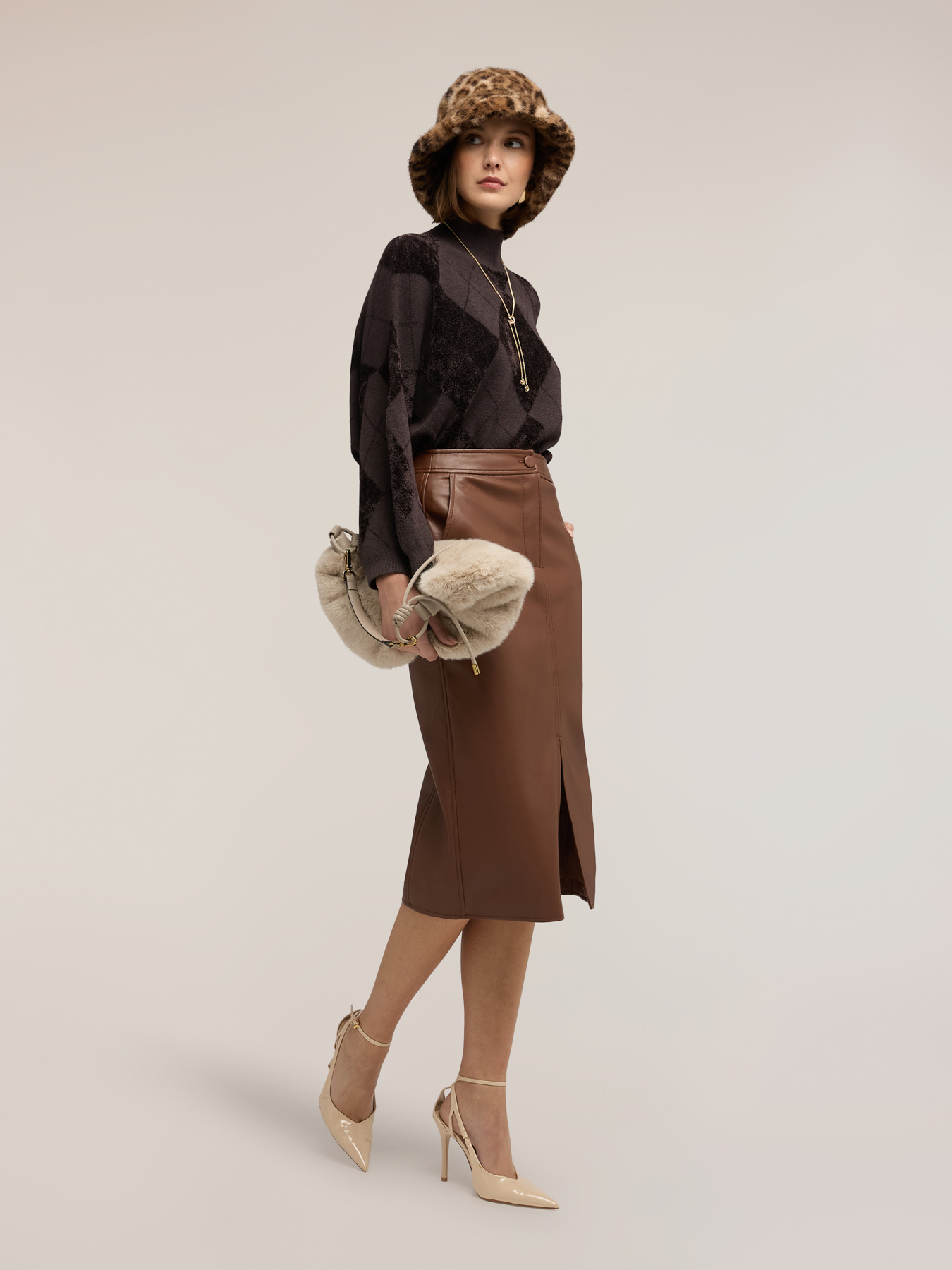 Argyle pattern chenille turtleneck sweater image number 0