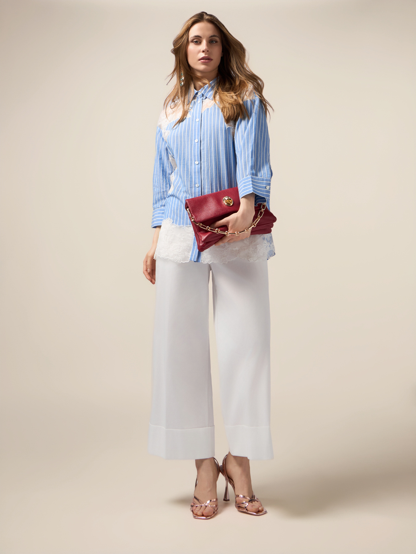 Pantalon palazzo en mélange de coton image number 0