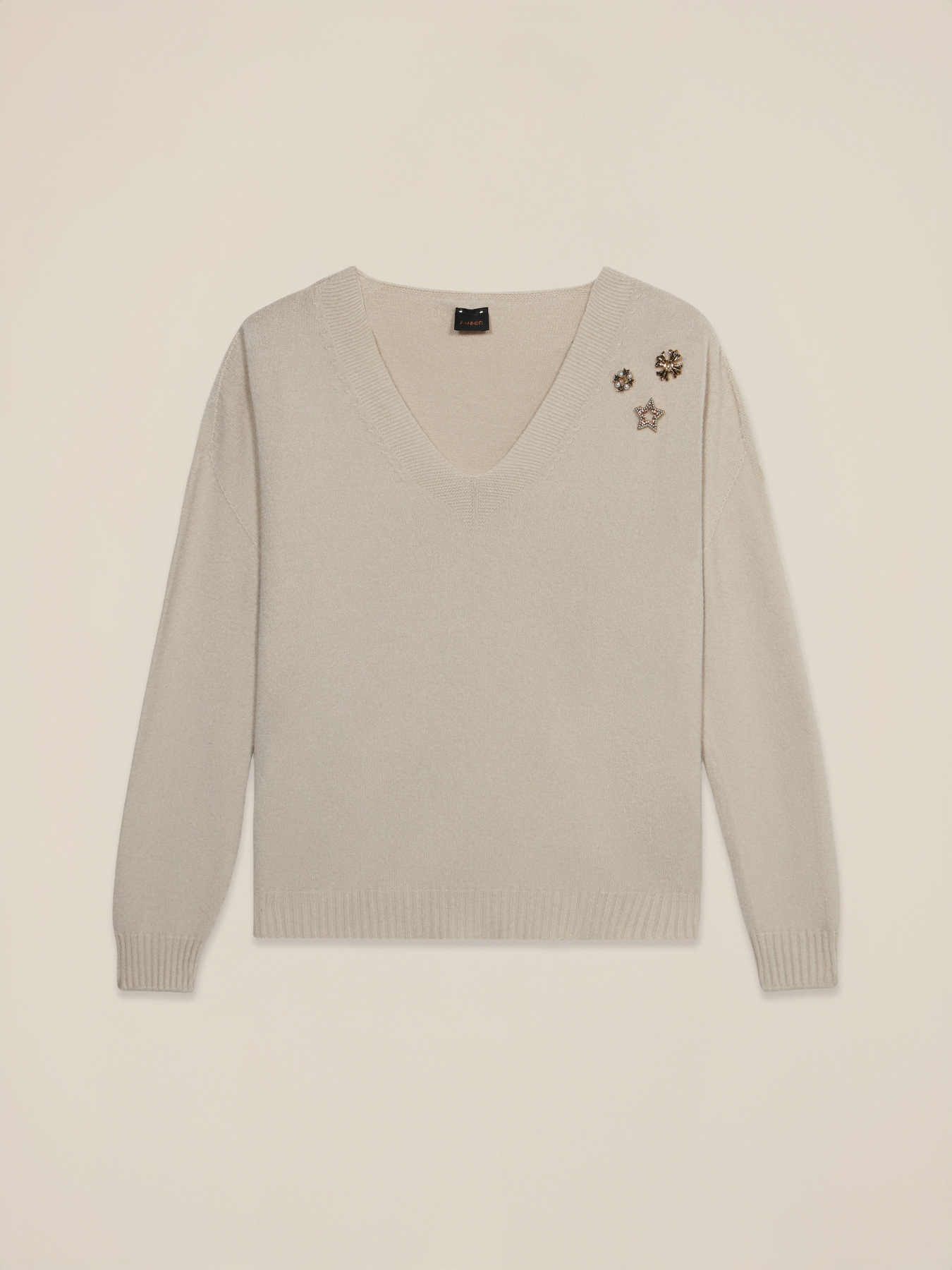 V-neck sweater with decorative pins image number 3