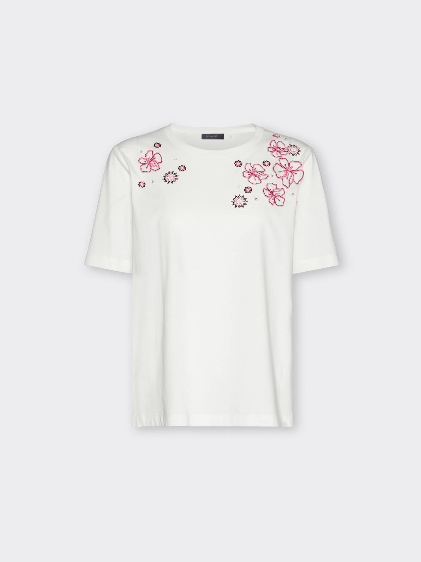 T-shirt in cotone con ricami floreali image number 4