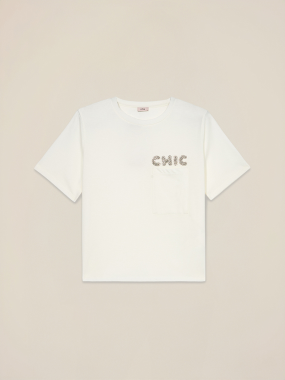 T-shirt with jewel embroidery and pocket