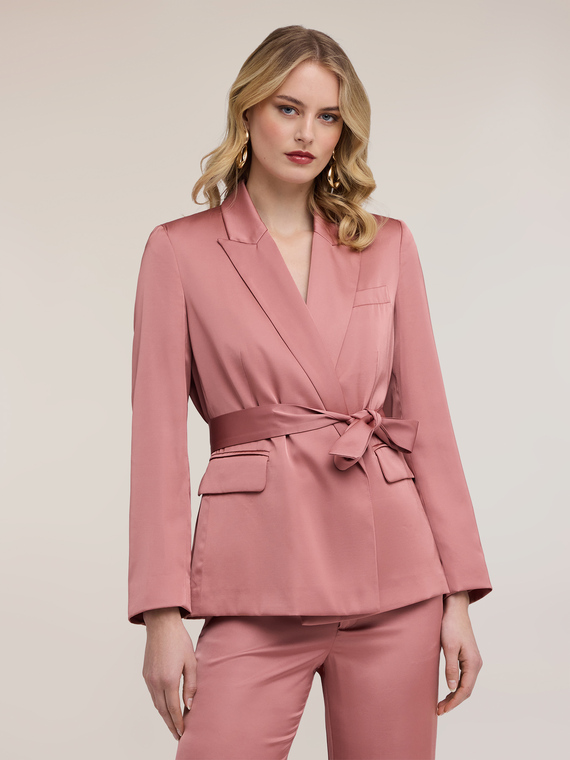 Fluid satin jacket with belt
