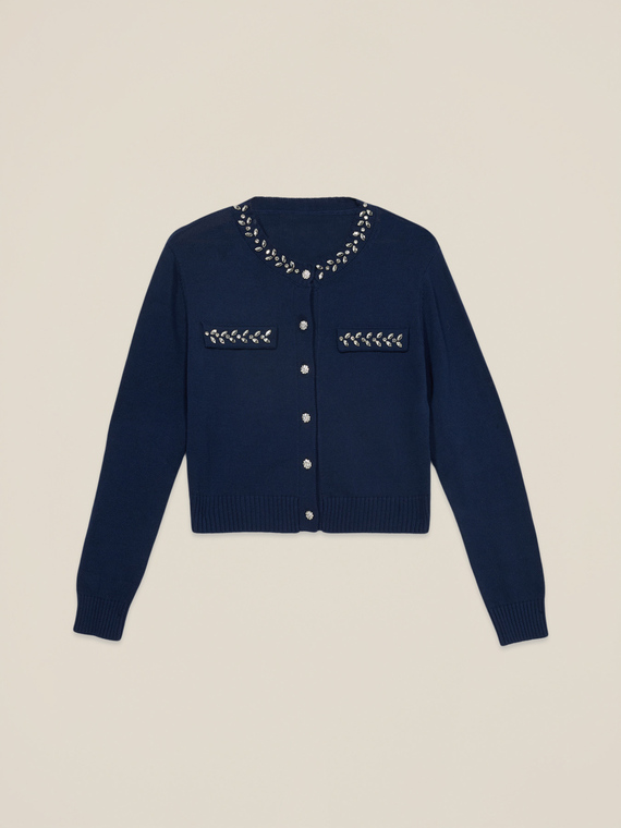 Cotton blend cardigan with jewel details