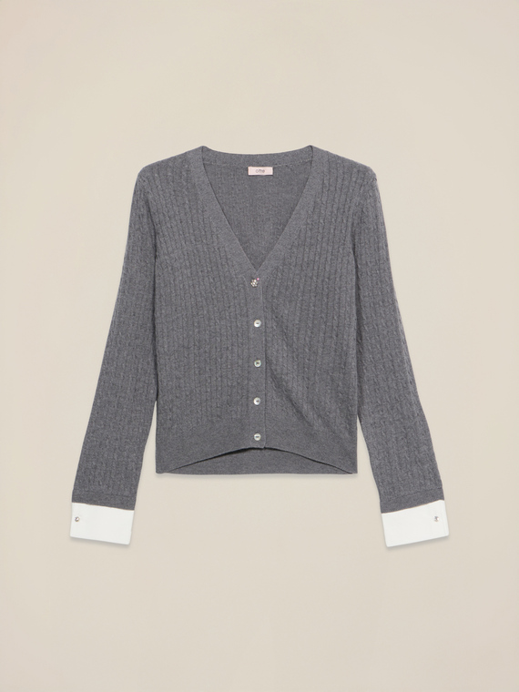 Cardigan corto misto cashmere con bottoni