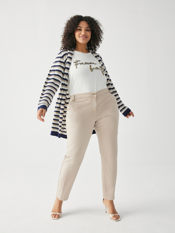 Gestreifter Maxi-Cardigan mit Mikro-Pailletten