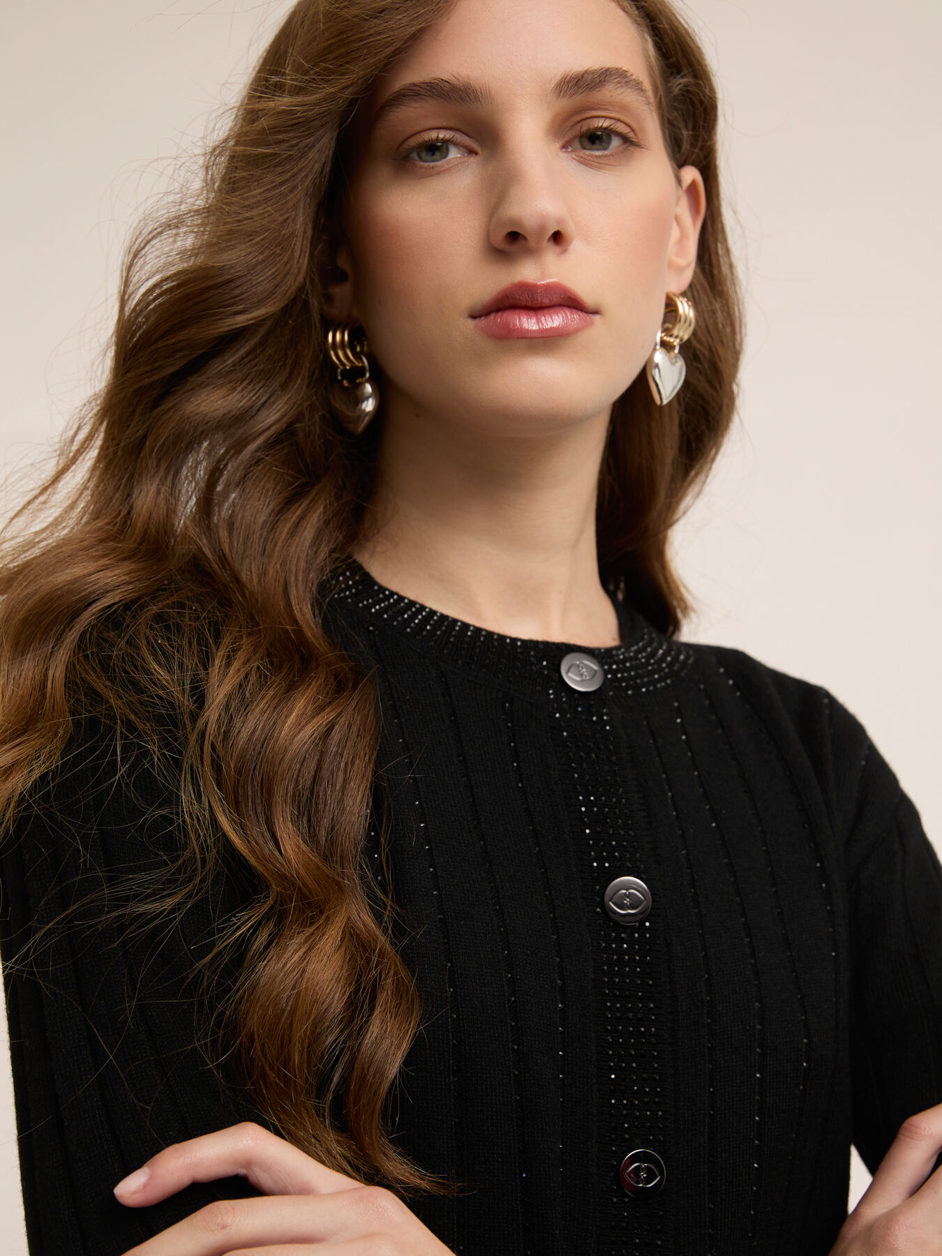 Cropped Strickjacke mit Strass image number 3