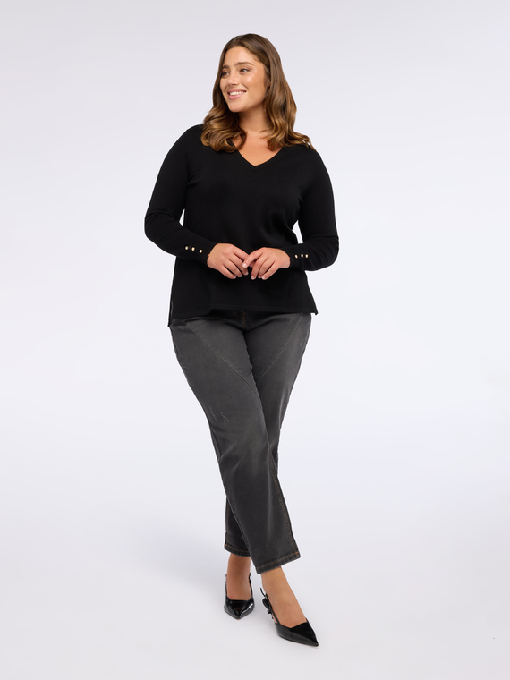 V-neck sweater with buttons on the cuffs