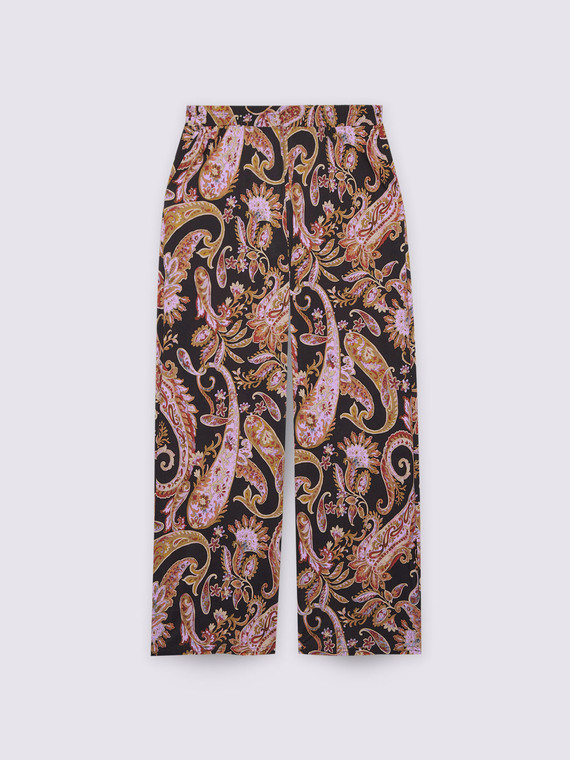 Pantaloni wide leg in jersey con stampa paisley