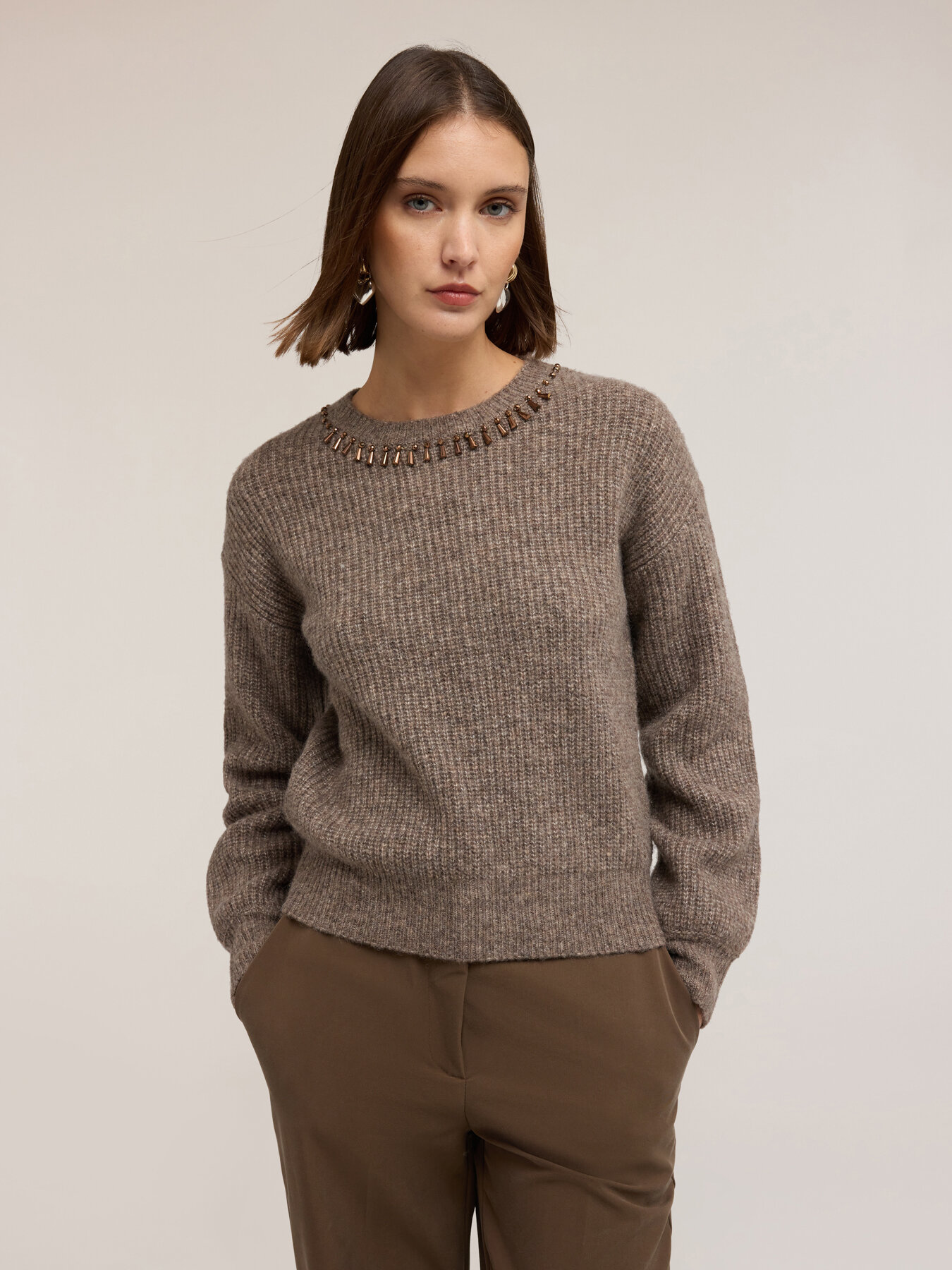 Ribbed wool blend sweater with stones image number 3